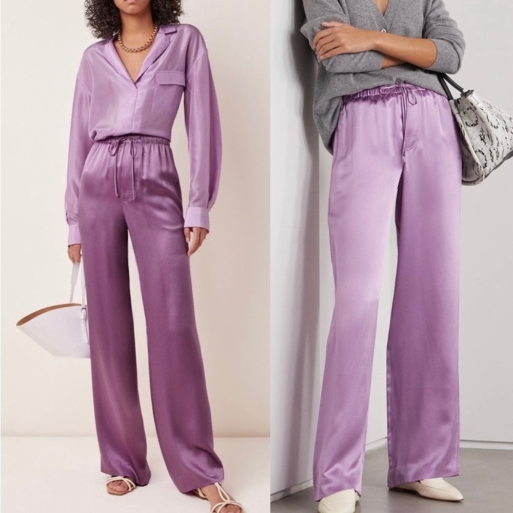 Vince Purple Silk Wide Leg Palazzo Pants